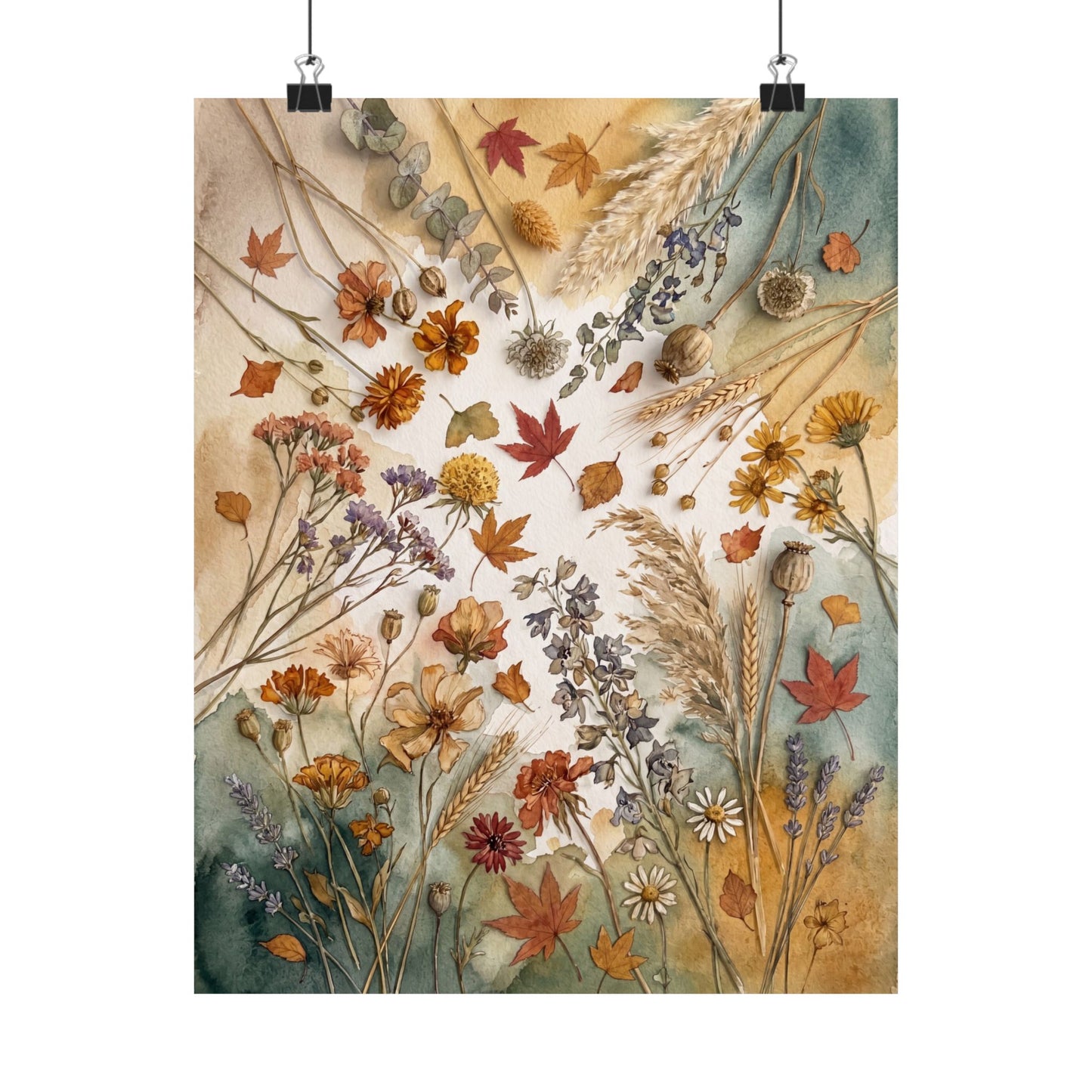 Dried Flowers Wall Art Print | Autumn Japandi Watercolor Art