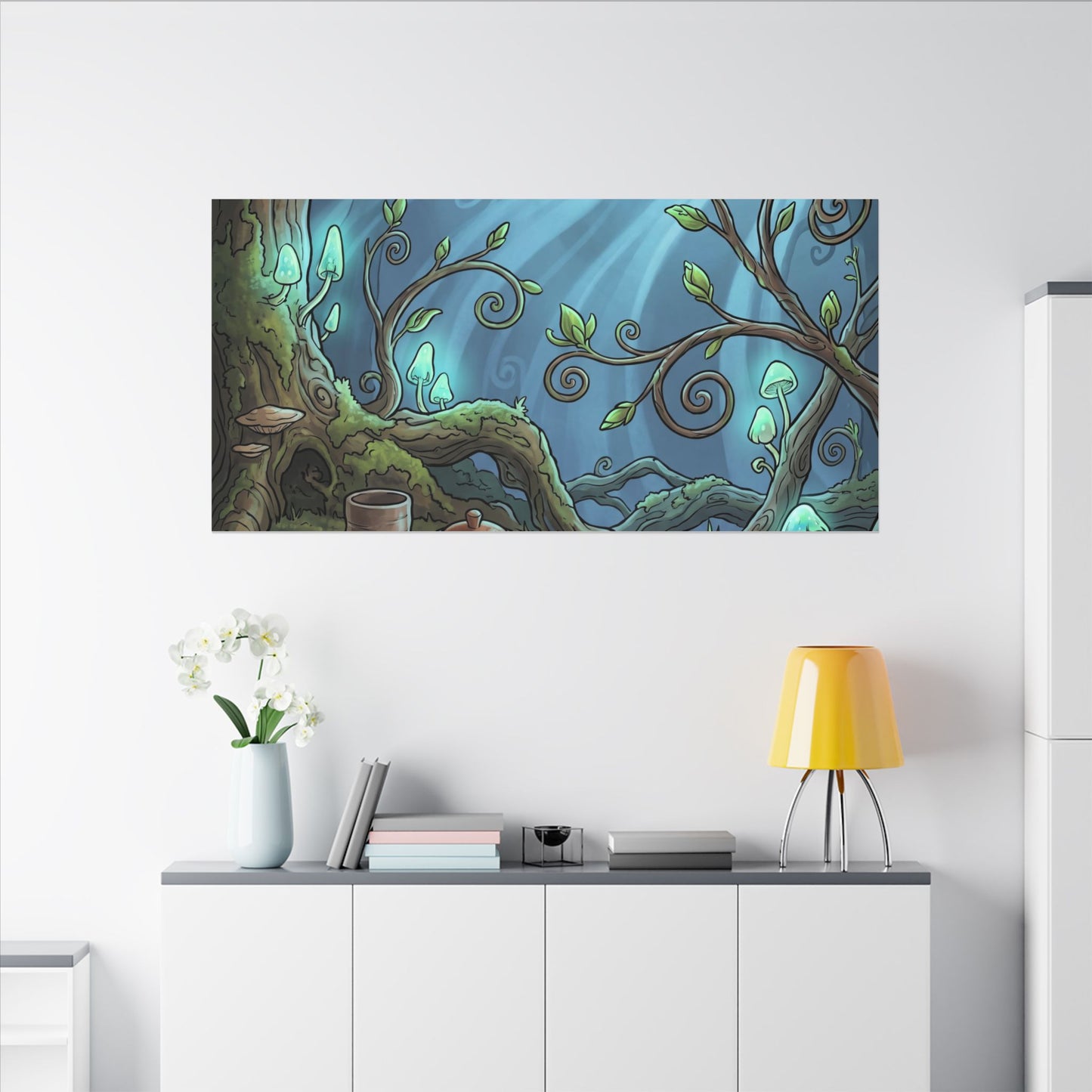 Spring Tea Ceremony Forest Whimsy Canvas Art | Cozy Decor