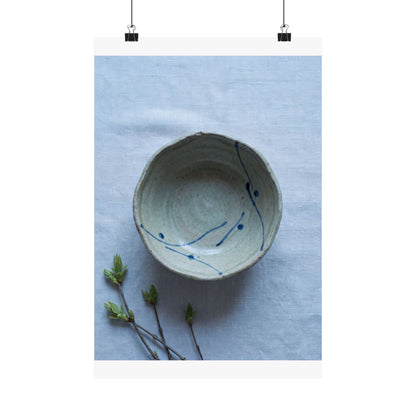 Japandi Ceramic Bowl in Moonlight | Minimal Line Wall Art Print Art Print