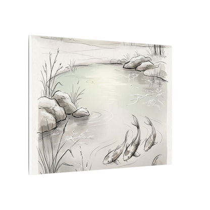 Koi Pond Minimal Line Canvas Art | Cozy Japandi Art