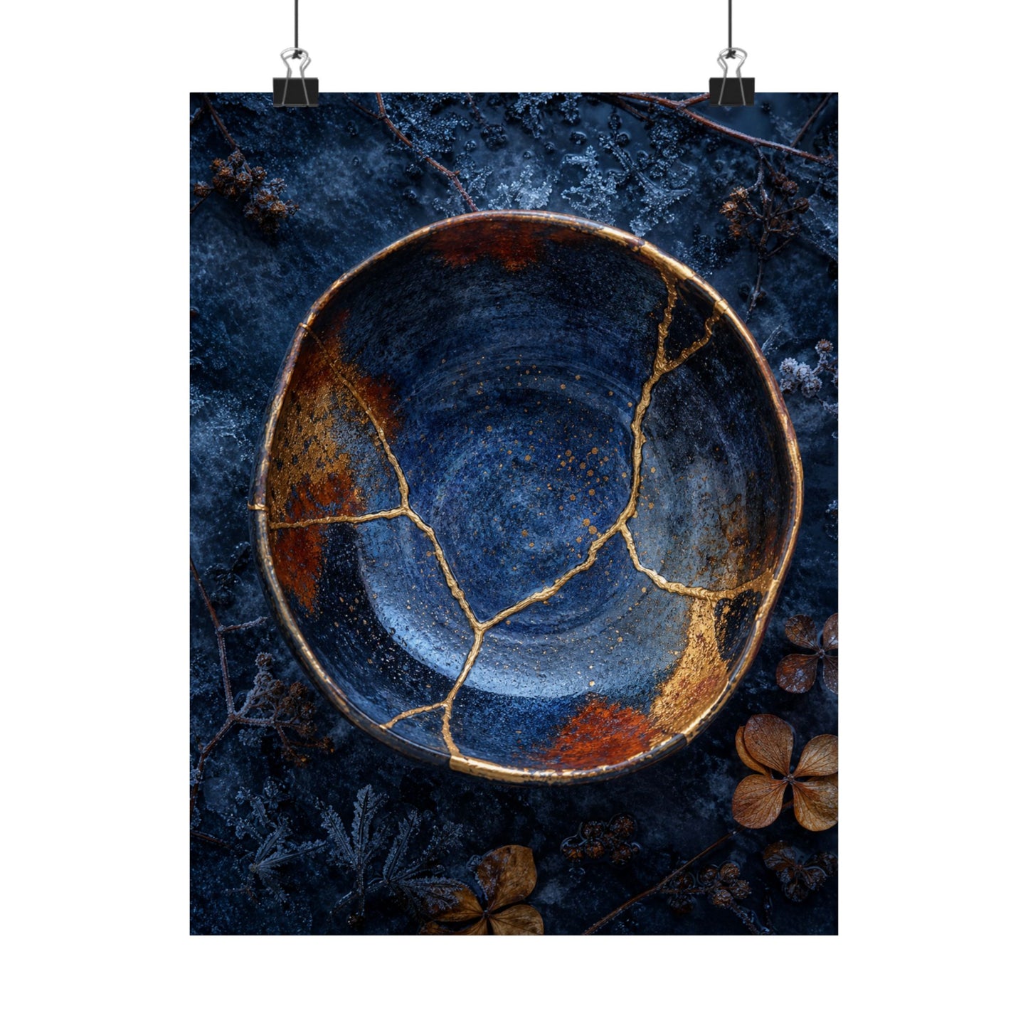 Fukinsei Ceramic Bowl Wall Art Print - Kintsugi Crackle Gold