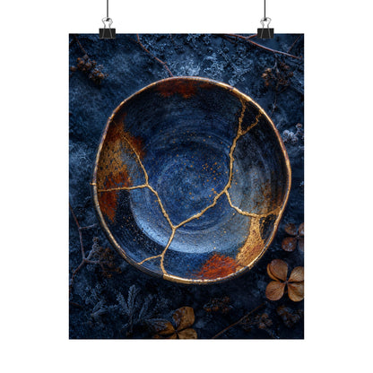 Fukinsei Ceramic Bowl Wall Art Print - Kintsugi Crackle Gold