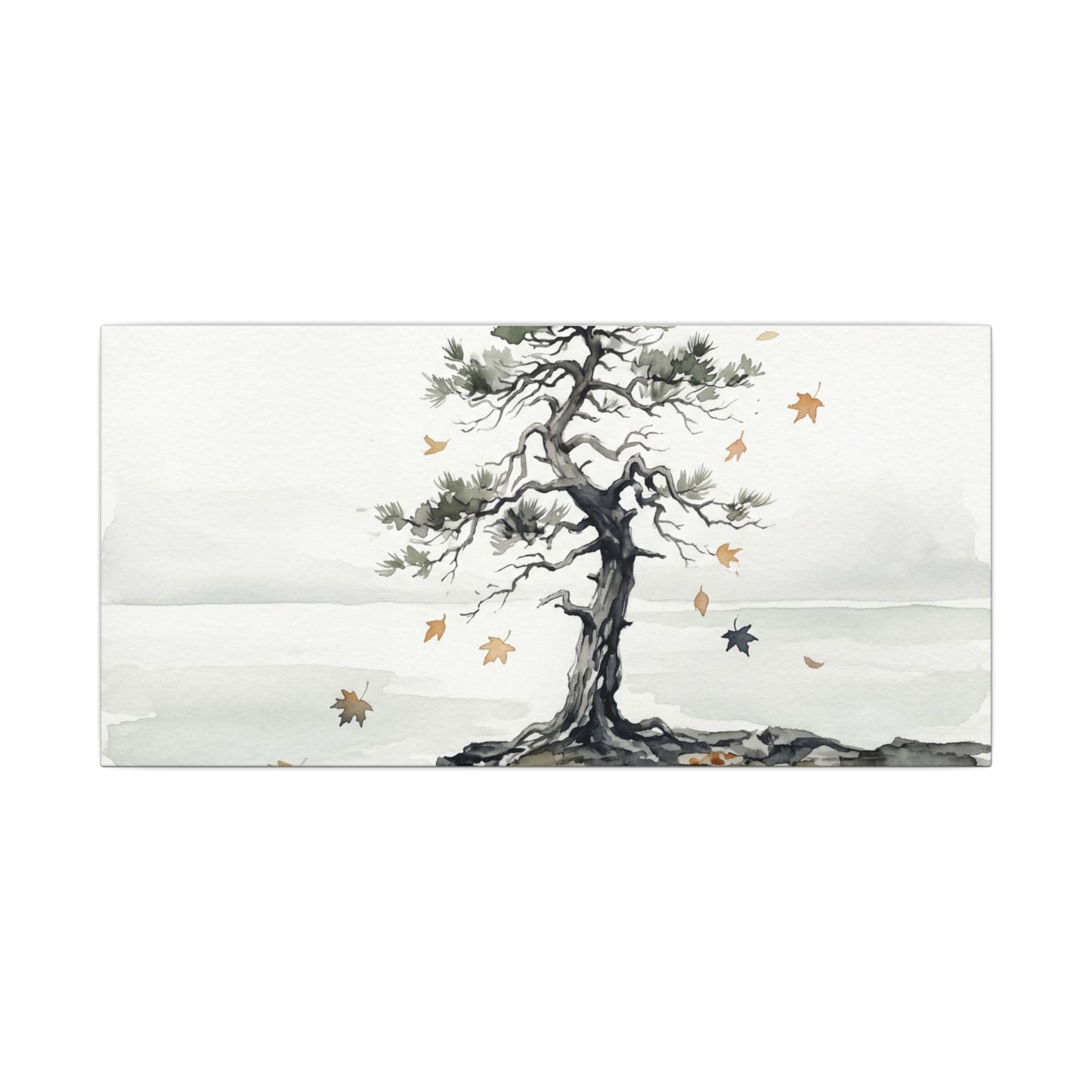 Japandi Pine Tree in Overcast | Watercolor Canvas Art