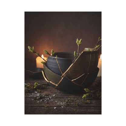 Broken Pottery Spring Canvas Art | Dark Japandi Luxurious Design