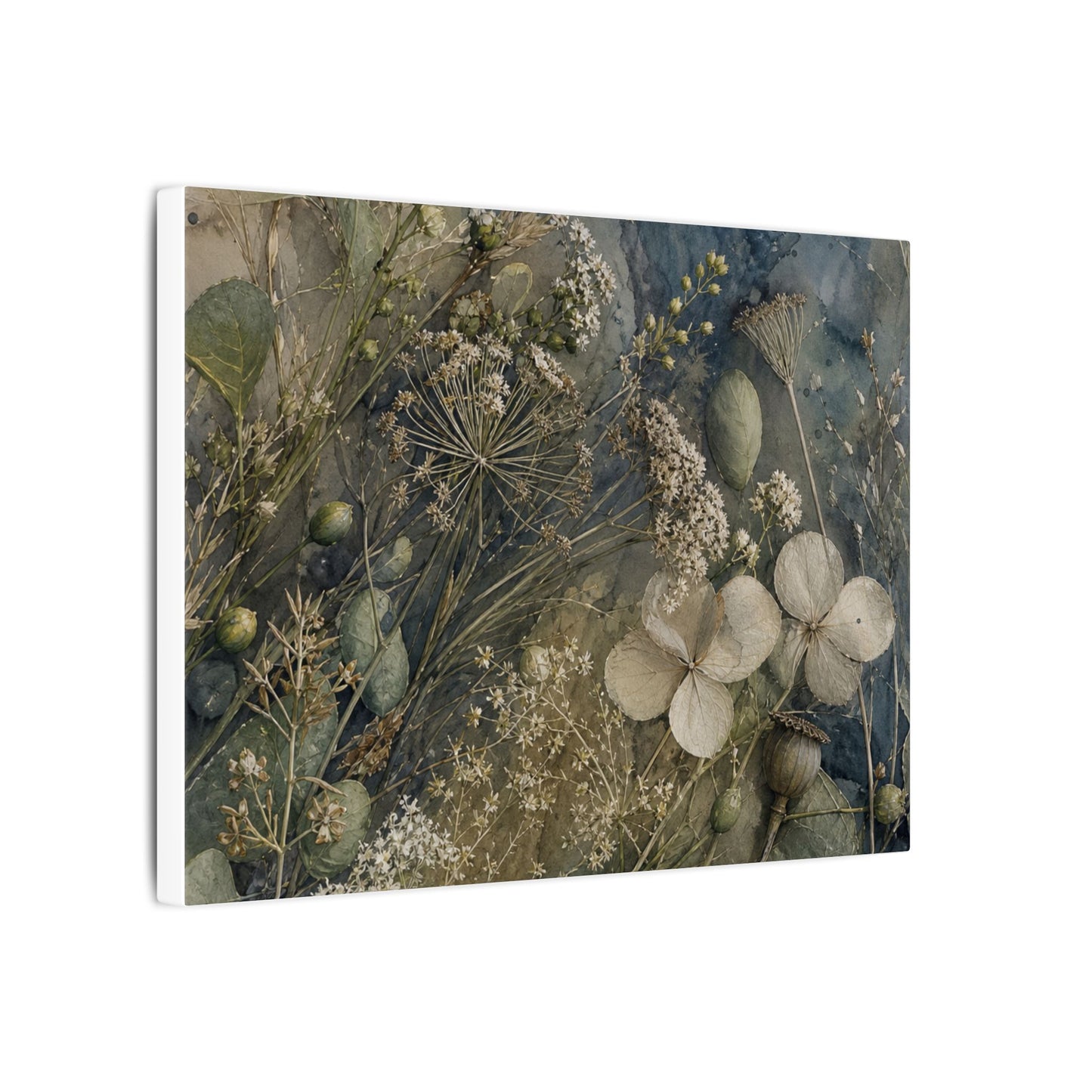Japandi Dried Flowers in Moonlight | Watercolor Canvas Art