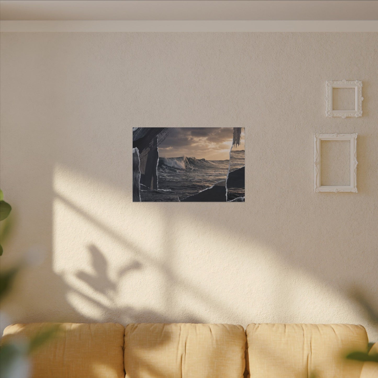 Fukinsei Ocean Wave Canvas Art - Dark Japandi Shadow Zen