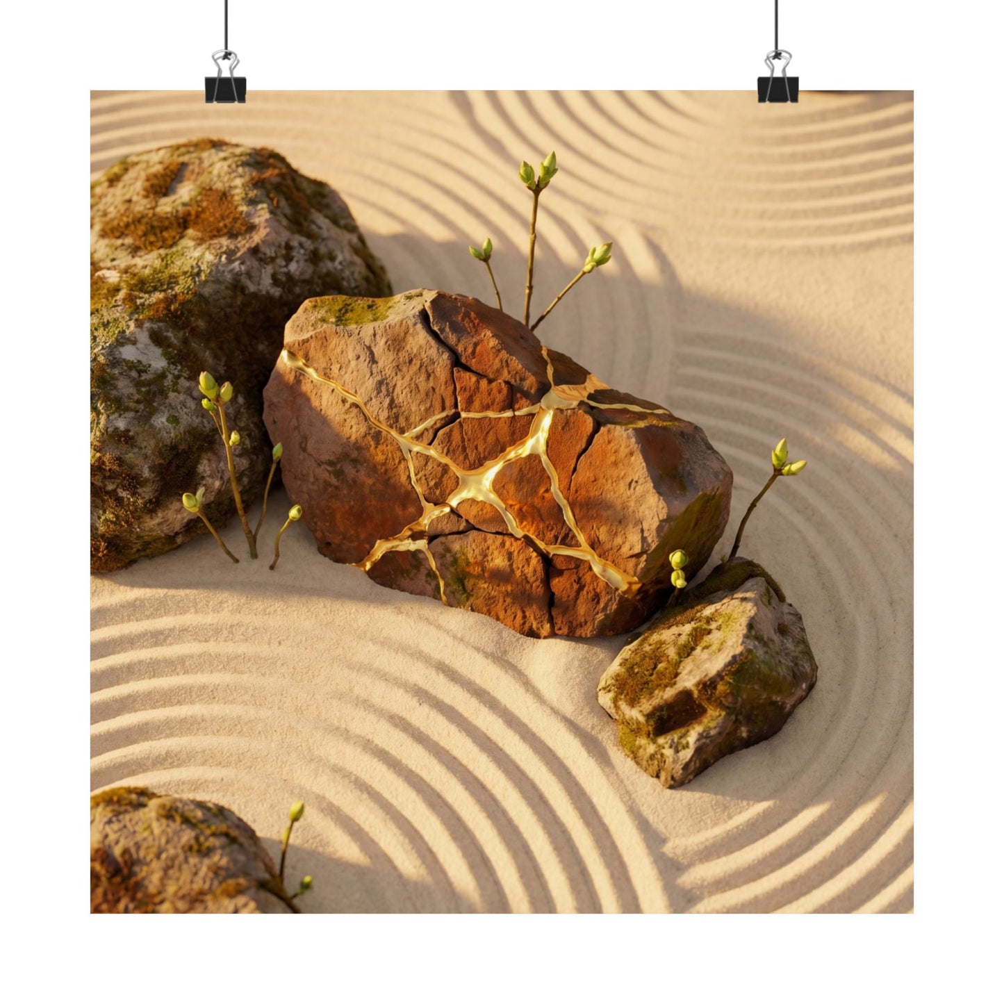 Rock Garden Crackle Gold Wall Art Print | Resilient Kintsugi Art