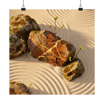 Rock Garden Crackle Gold Wall Art Print | Resilient Kintsugi Art