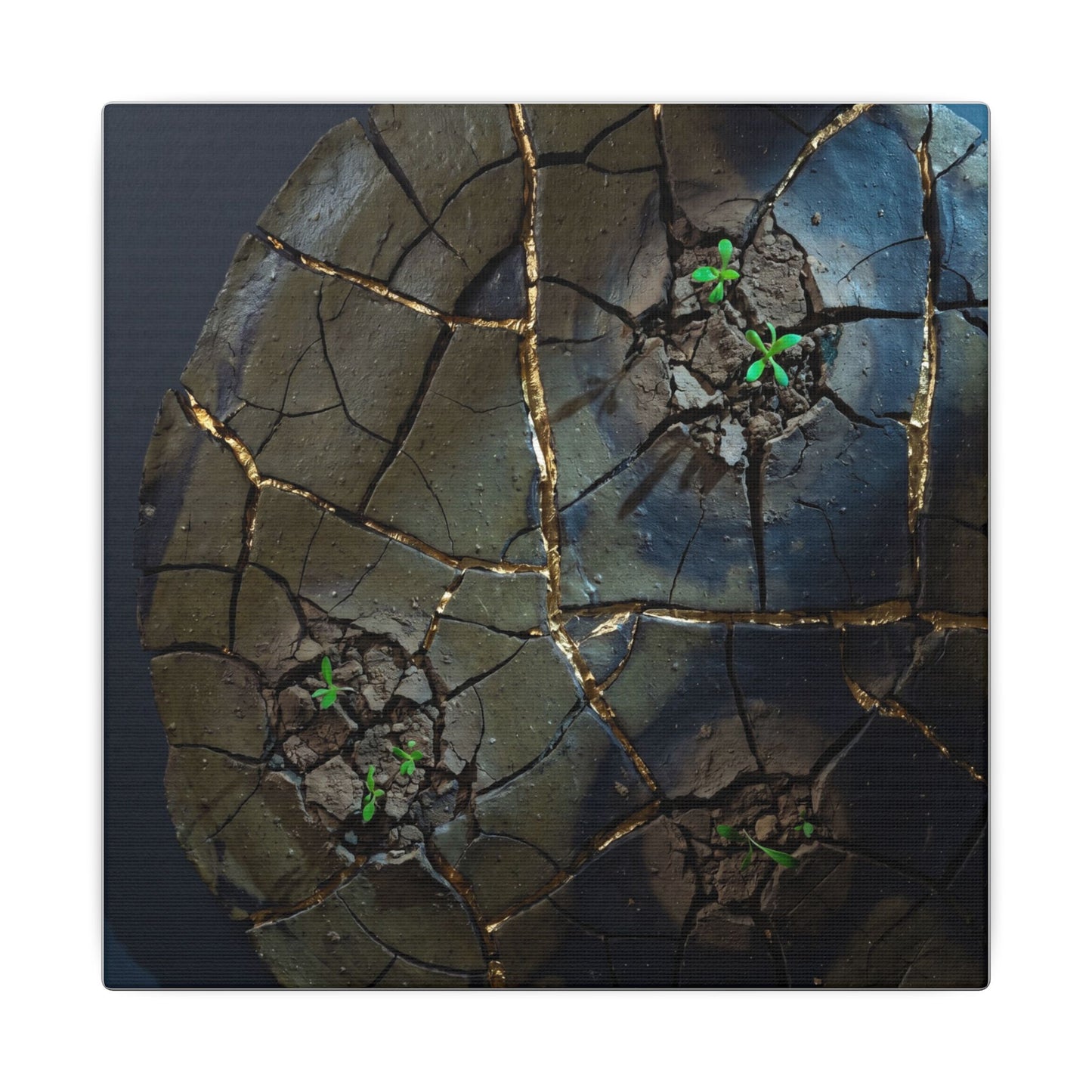 Dark Japandi Cracked Earth in Moonlight | Moody Minimal Canvas Art