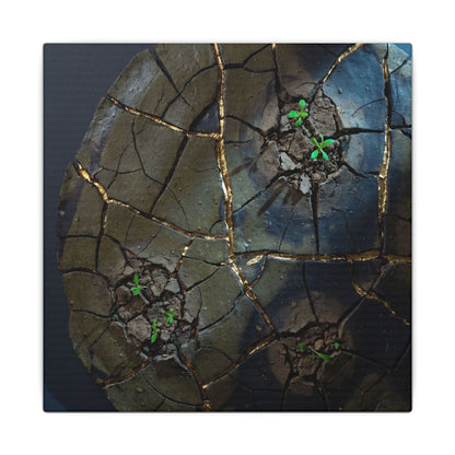 Dark Japandi Cracked Earth in Moonlight | Moody Minimal Canvas Art