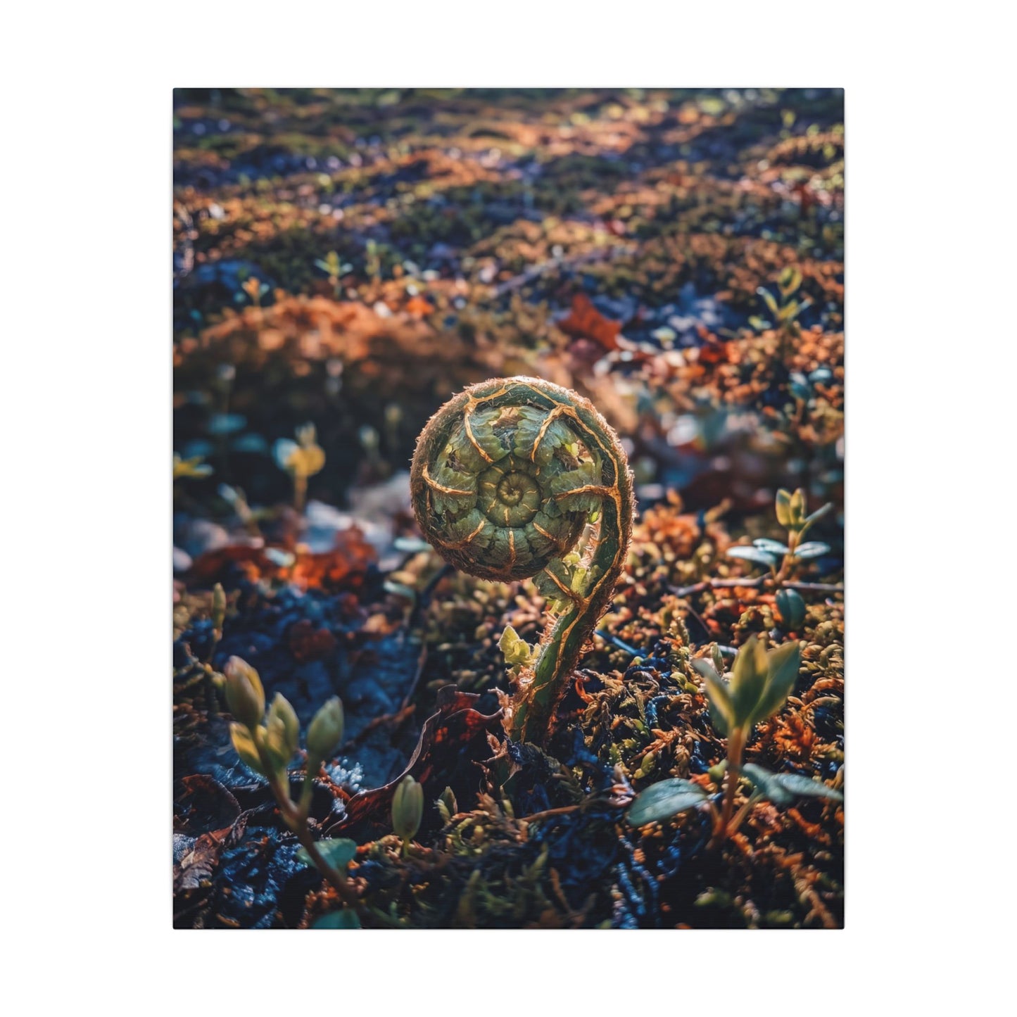 Kintsugi Fern Unfurling in Dappled | Gold Vein Canvas Art
