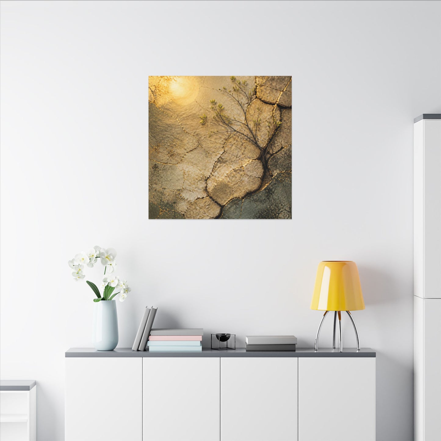 Cracked Earth Spring Canvas Art | Japandi Warm Design