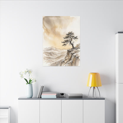 Pine Tree Canvas Art | Winter Japandi Watercolor Art