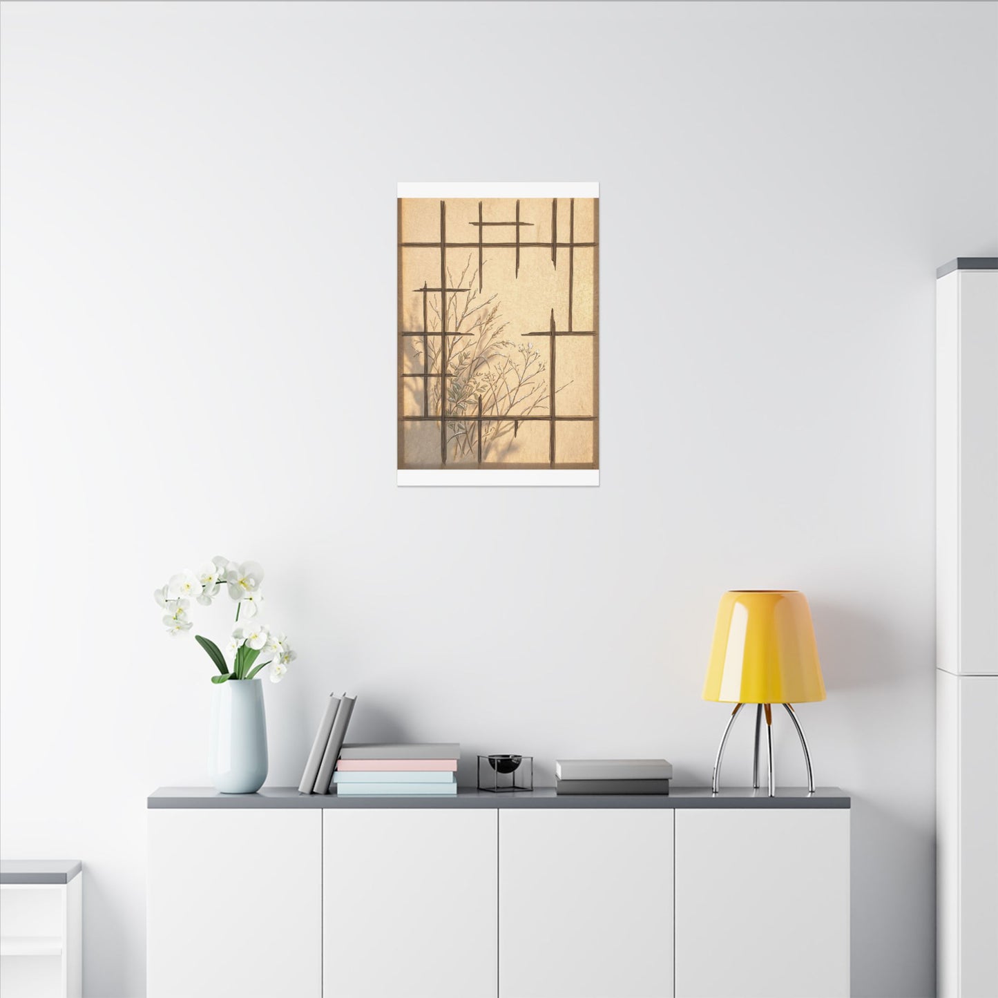 Shoji Screen Canvas Art | Winter Japandi Minimal Line Art