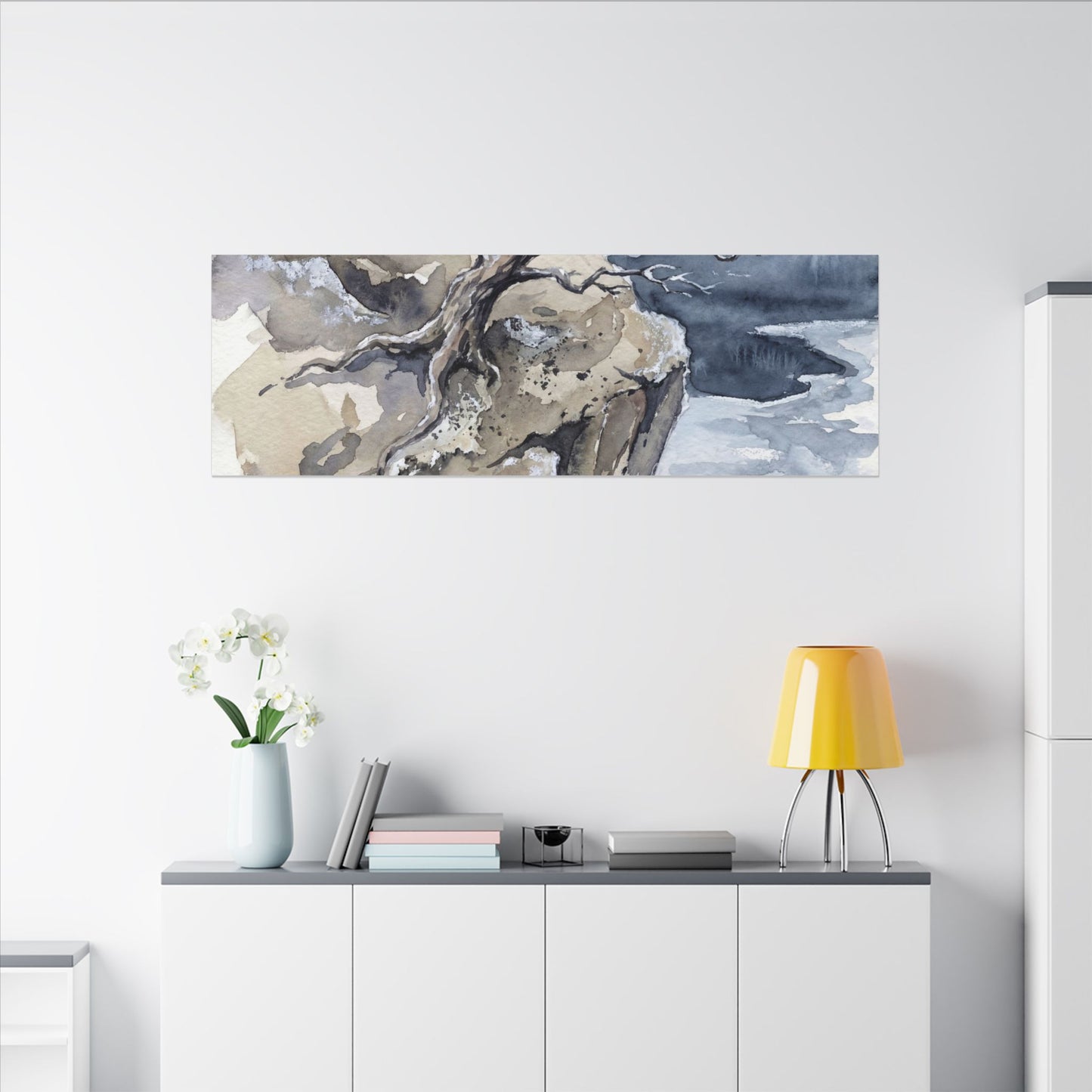 Pine Tree Canvas Art | Winter Japandi Watercolor Art