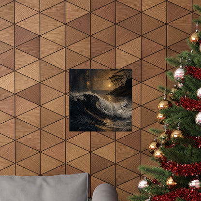 Dark Japandi Ocean Wave in Golden Hour | Dark Texture Wall Art Print