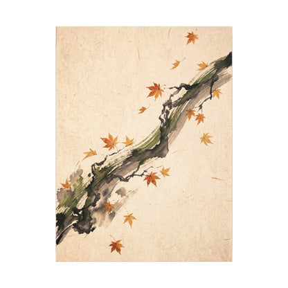 Ink Brushstroke Autumn Canvas Art | Zen Calm Design