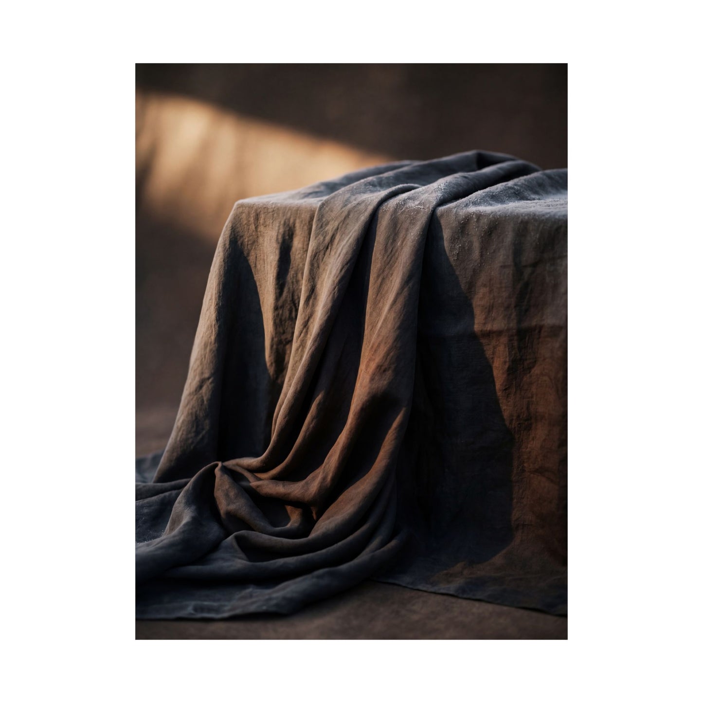 Dark Japandi Silk Drape in Golden Hour | Shadow Zen Wall Art Print