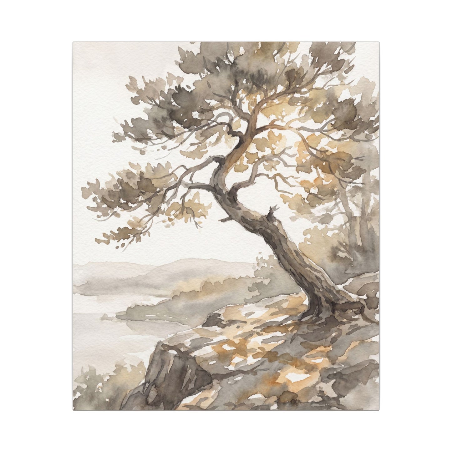 Pine Tree Watercolor Canvas Art | Elegant Japandi Art