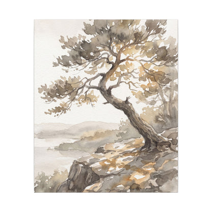 Pine Tree Watercolor Canvas Art | Elegant Japandi Art