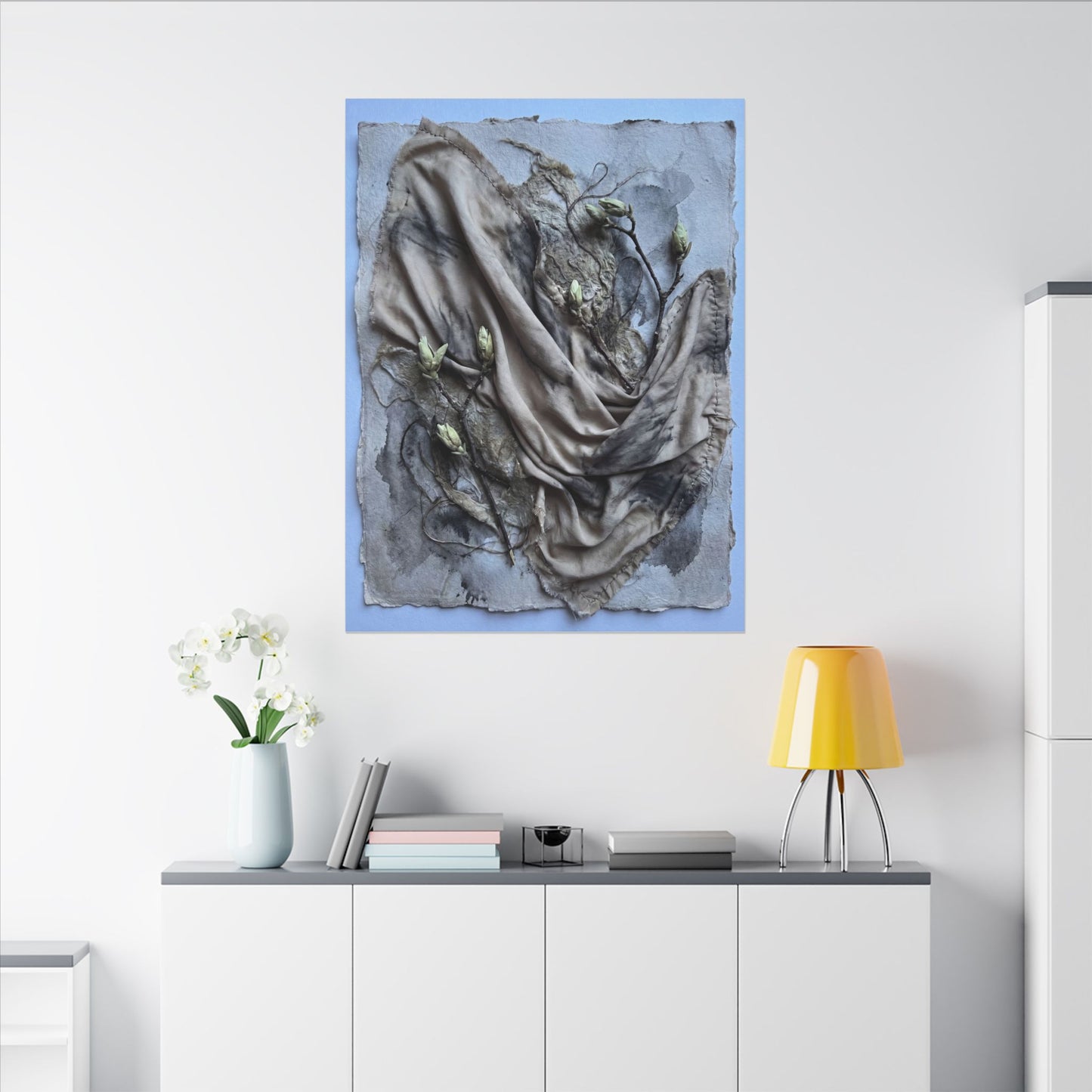 Japandi Silk Drape in Moonlight | Texture Canvas Art