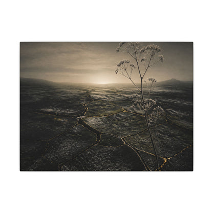 Dawn Cracked Earth Canvas Art - Dark Japandi Mono No Aware