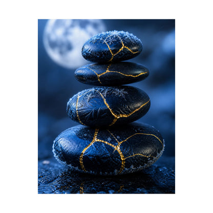River Stones Gold Repair Wall Art Print | Philosophical Kintsugi Art