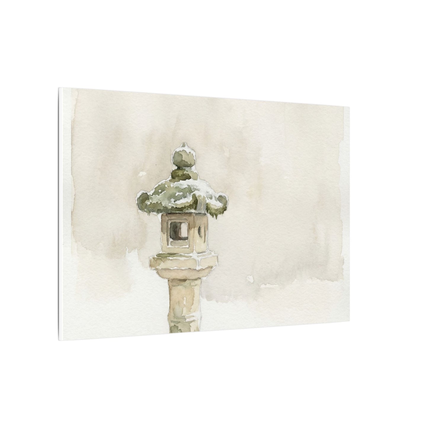 Stone Lantern Winter Canvas Art | Japandi Earthy Design