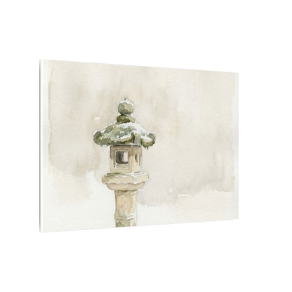 Stone Lantern Winter Canvas Art | Japandi Earthy Design