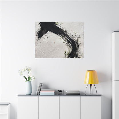 Ink Brushstroke Spring Canvas Art | Dark Japandi Sophisticated Design