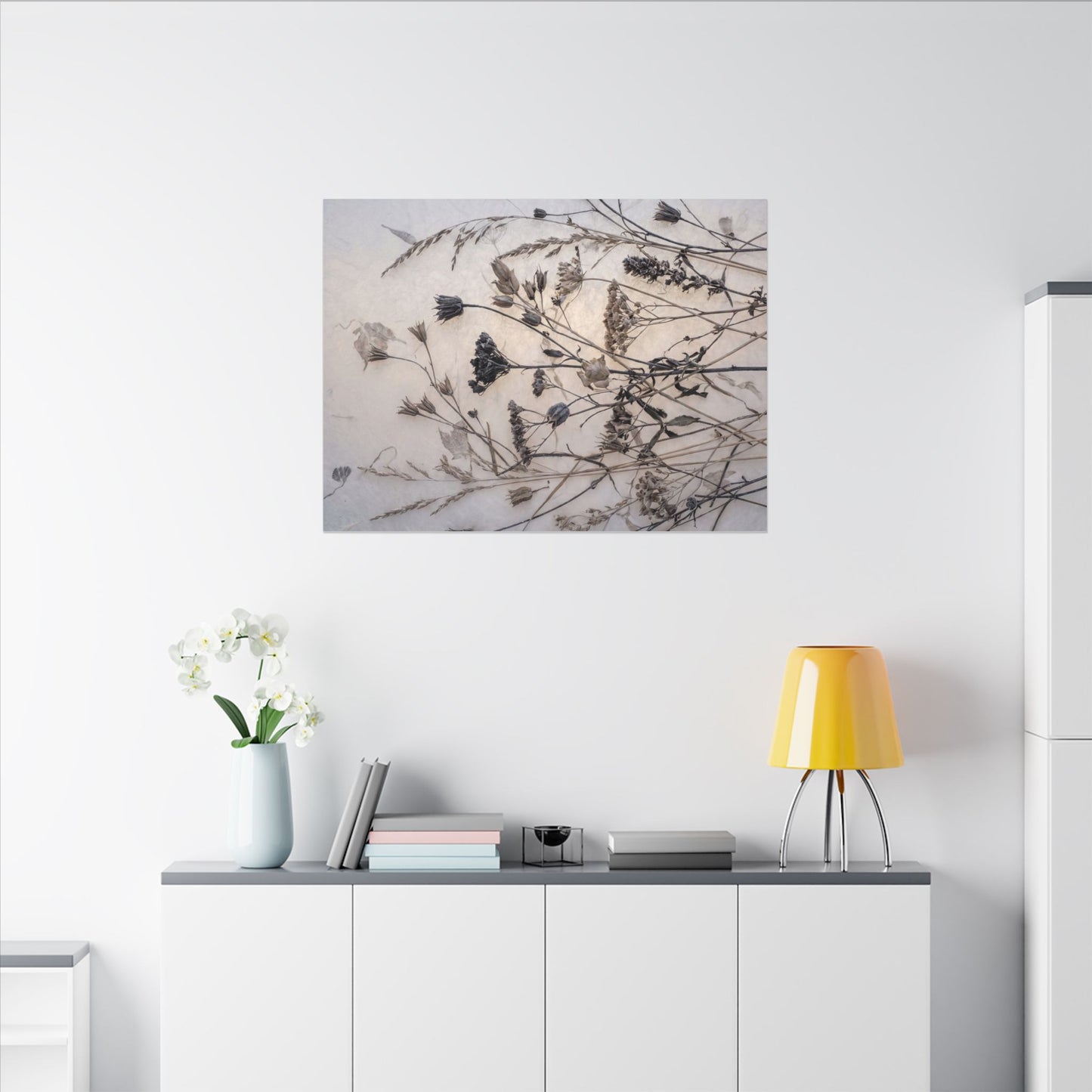 Elegant Dried Flowers Canvas Art - Japanese Pattern Japandi