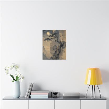 Japandi Pine Tree in Moonlight | Japanese Pattern Canvas Art