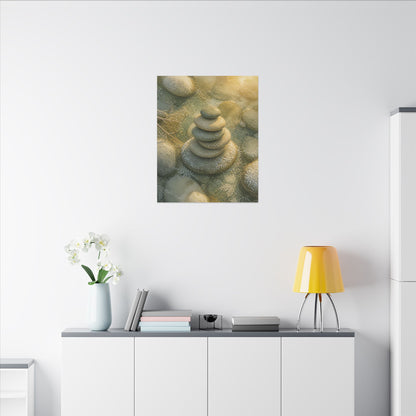 River Stones Watercolor Canvas Art | Elegant Japandi Art