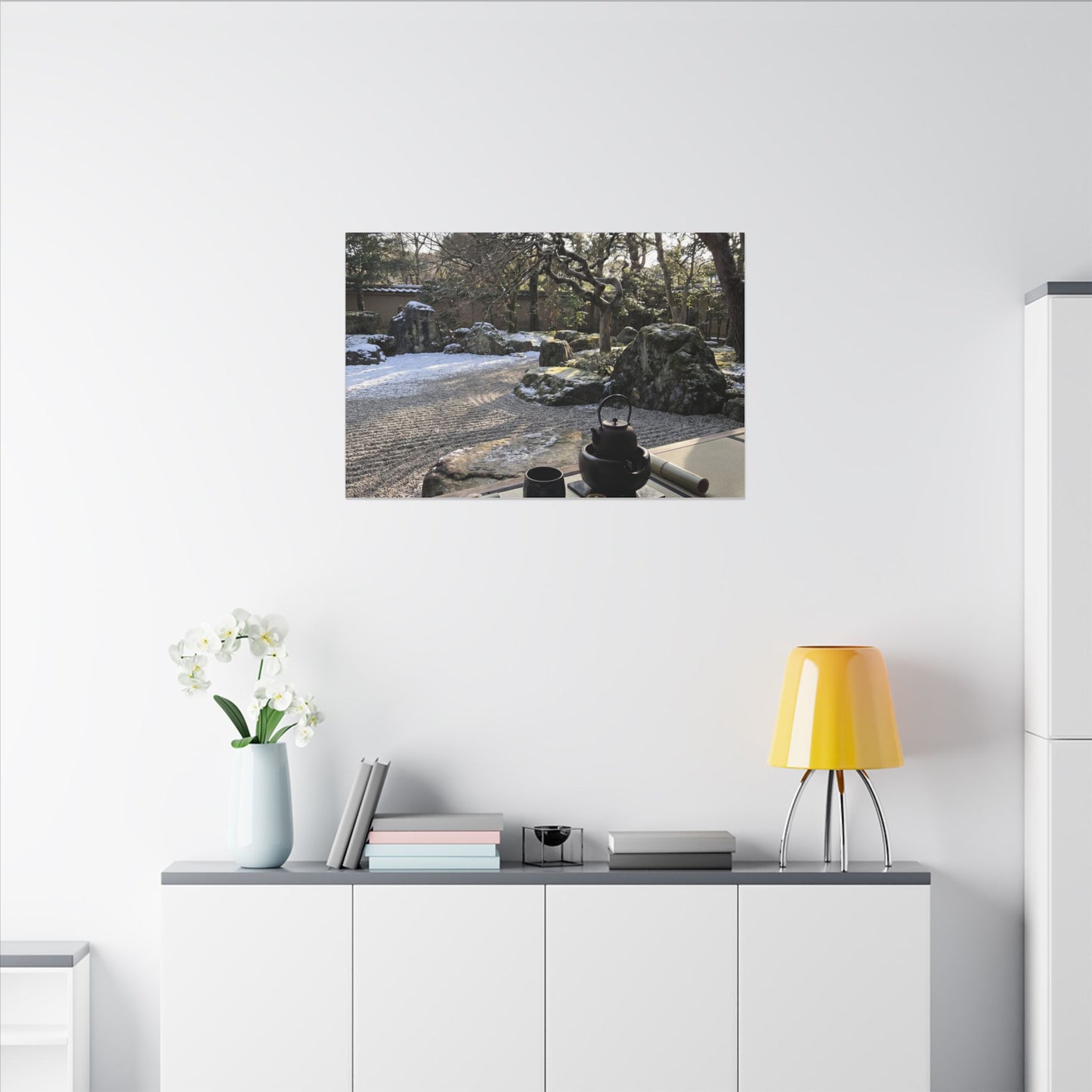 Winter Tea Ceremony Karesansui Canvas Art | Serene Decor