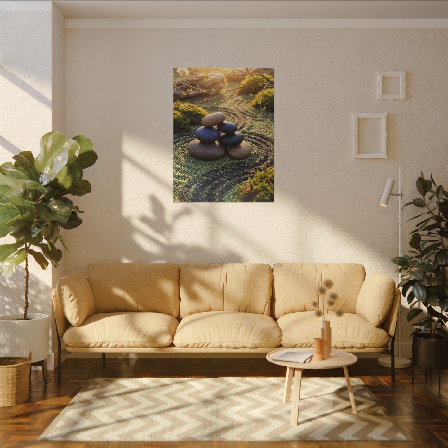 Zen River Stones in Golden Hour | Karesansui Canvas Art