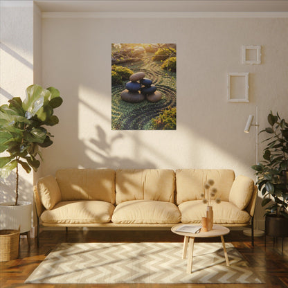 Zen River Stones in Golden Hour | Karesansui Canvas Art