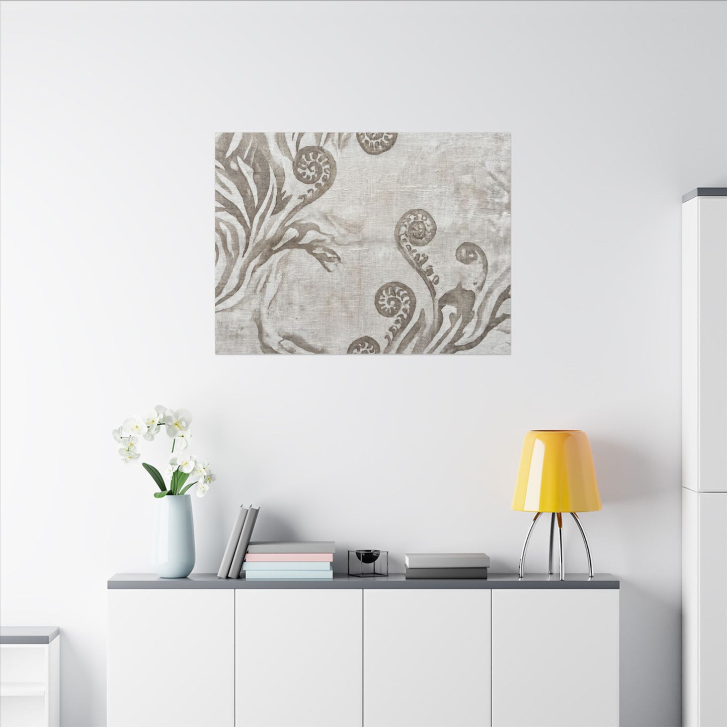 Japandi Fern Unfurling in Overcast | Japanese Pattern Canvas Art