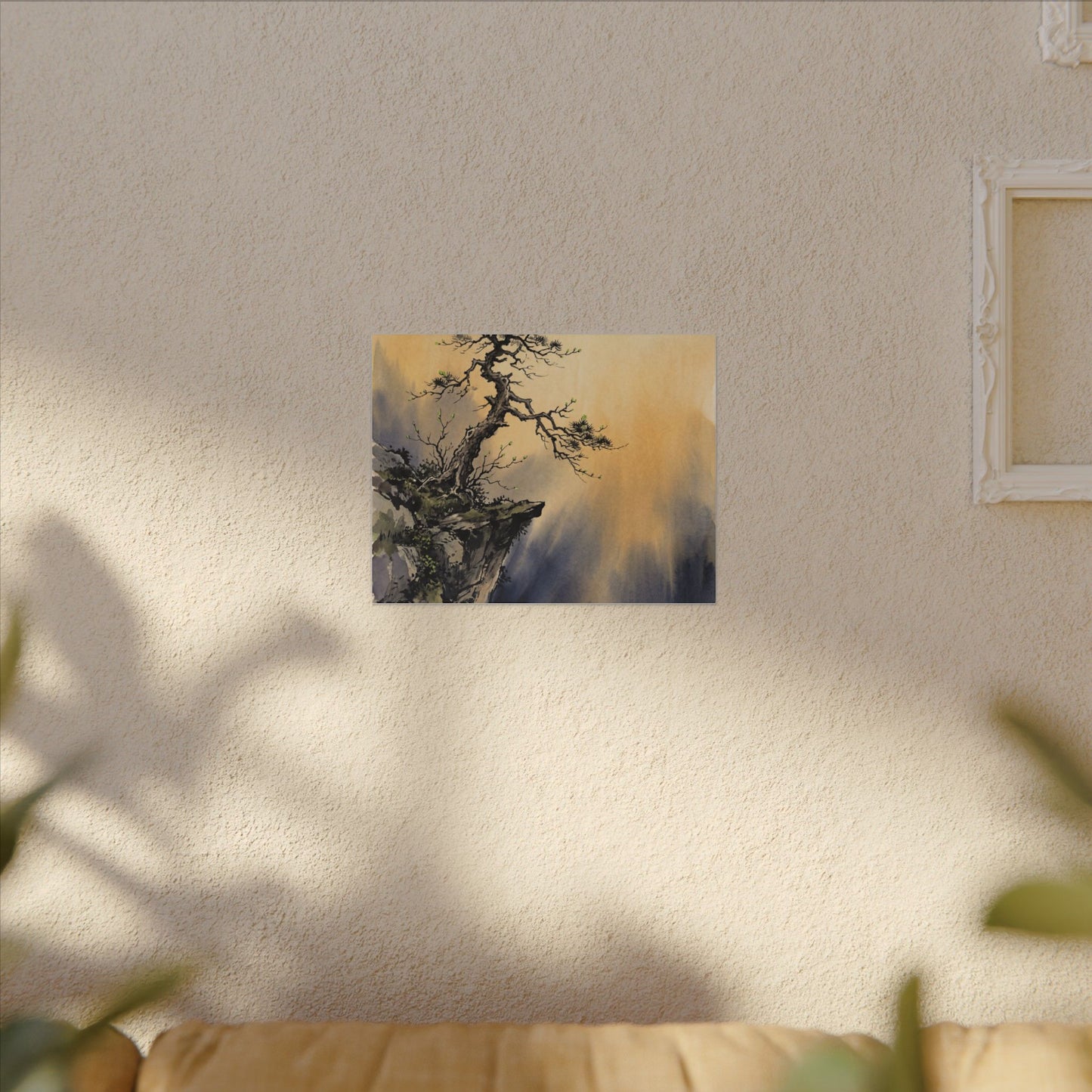Zen Pine Tree in Golden Hour | Sumi E Canvas Art