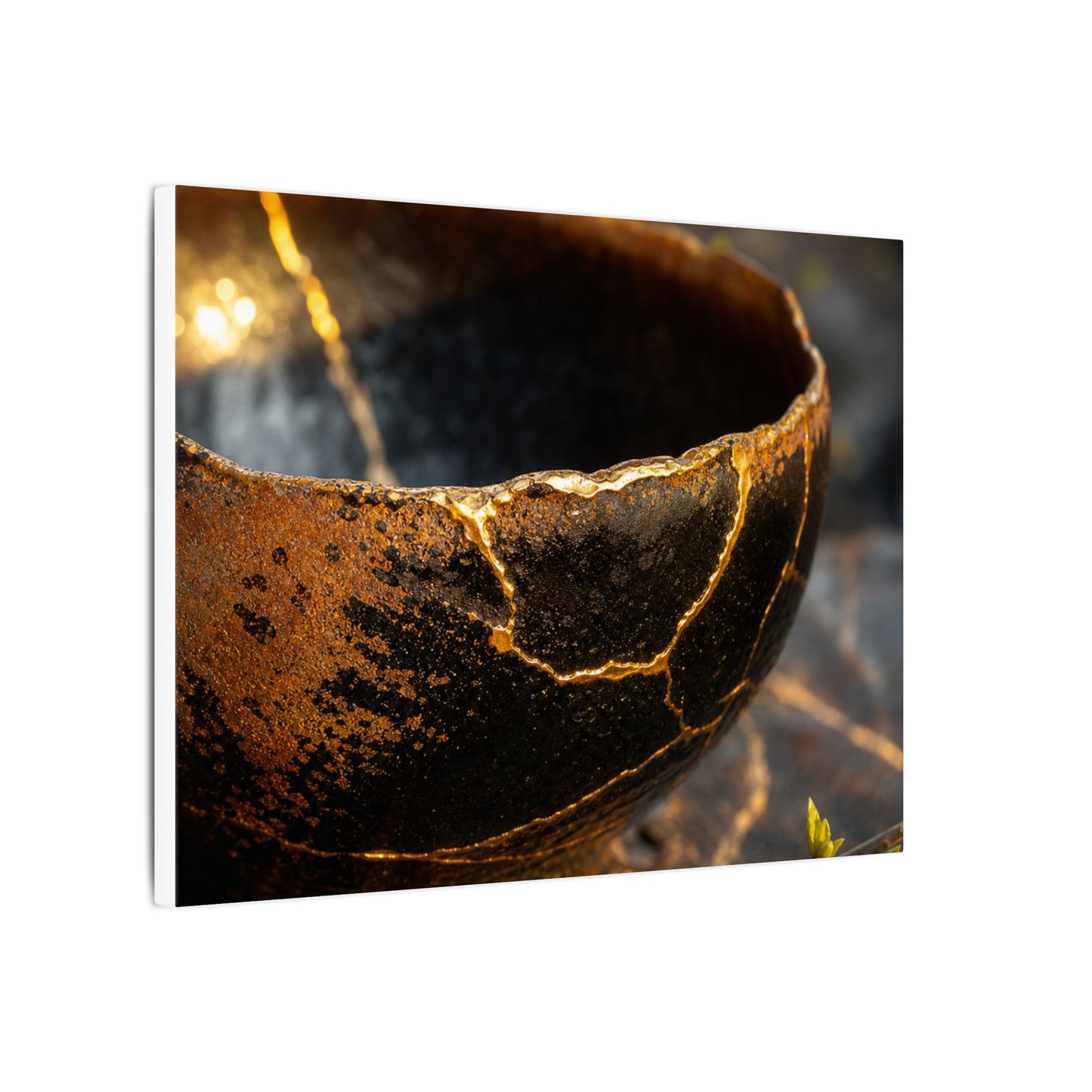 Kintsugi Ceramic Bowl in Golden Hour | Gold Vein Canvas Art