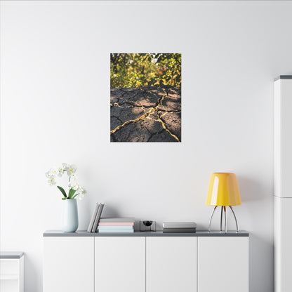 Shibui Cracked Earth Canvas Art - Kintsugi Gold Repair