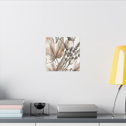 Neutral Dried Flowers Canvas Art - Minimal Line Japandi