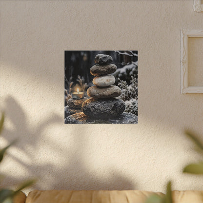 River Stones Canvas Art | Winter Japandi Watercolor Art