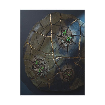 Dark Japandi Cracked Earth in Moonlight | Moody Minimal Canvas Art