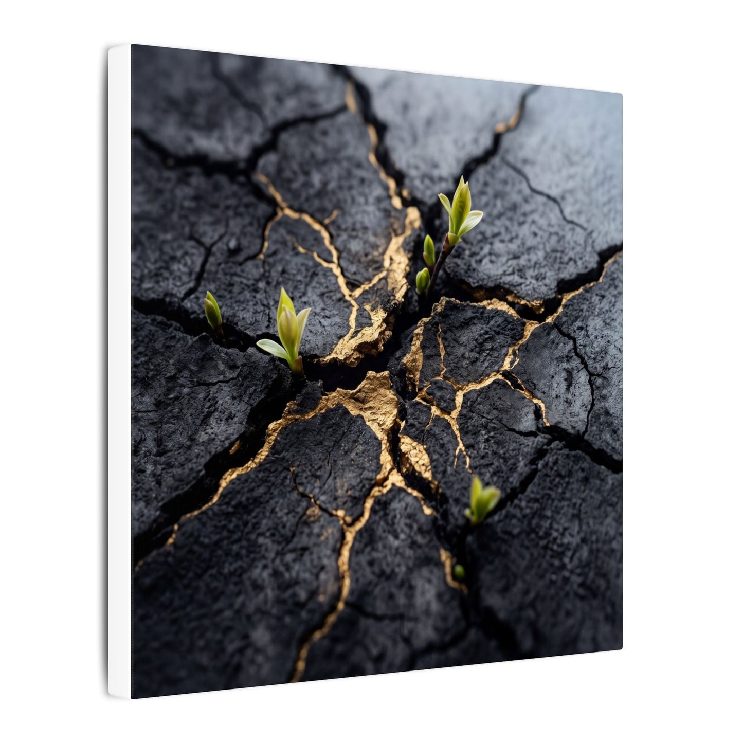 Ma Cracked Earth Canvas Art - Dark Japandi Charcoal Ink
