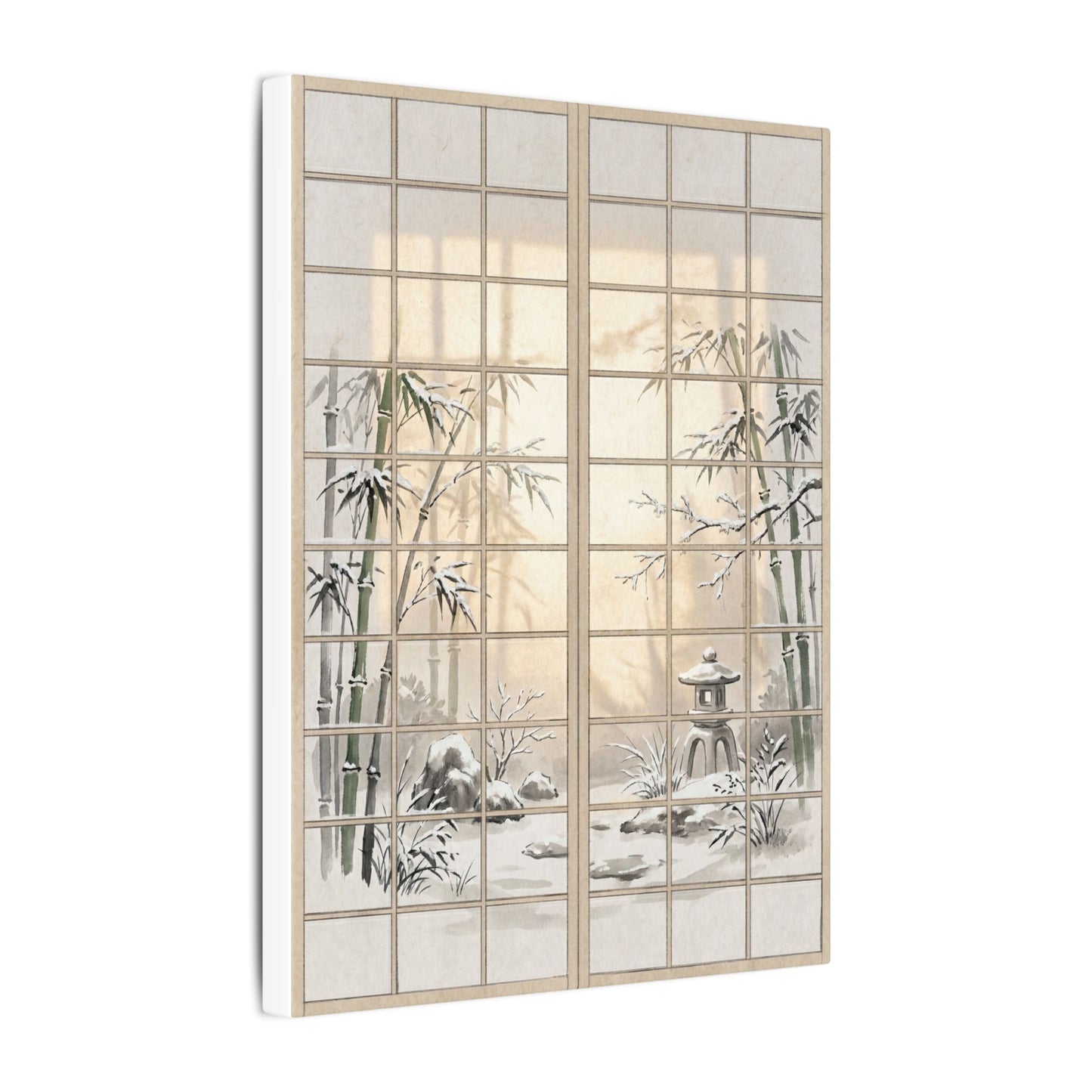 Winter Shoji Screen Sumi E Canvas Art | Tranquil Decor