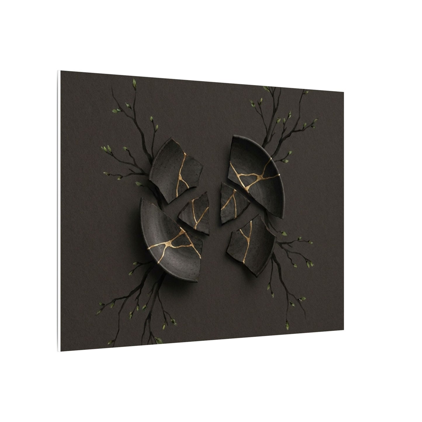 Sophisticated Broken Pottery Canvas Art - Charcoal Ink Dark Japandi