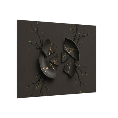 Sophisticated Broken Pottery Canvas Art - Charcoal Ink Dark Japandi