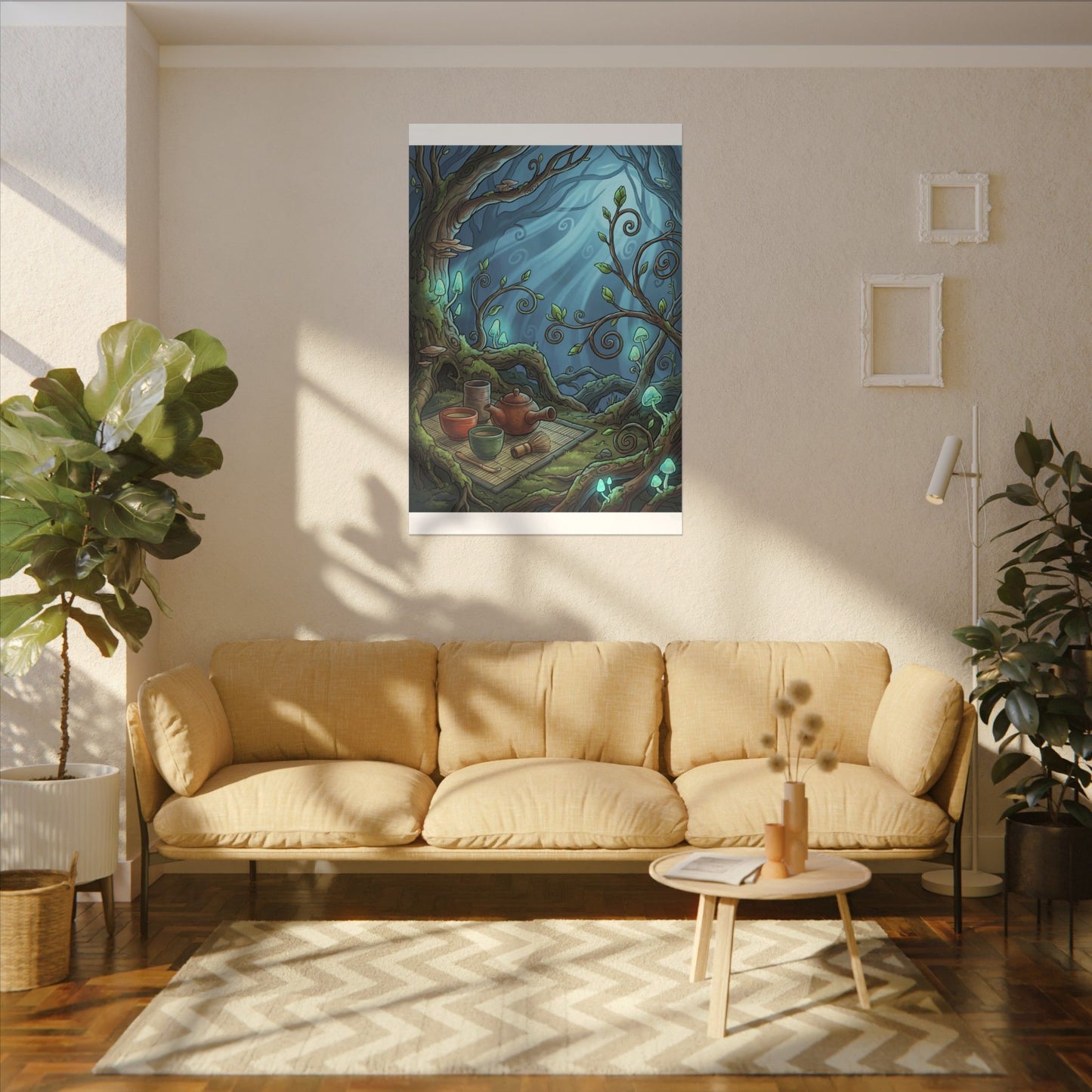 Spring Tea Ceremony Forest Whimsy Canvas Art | Cozy Decor
