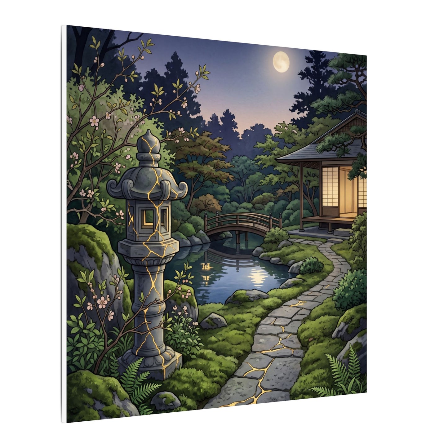 Spring Moonlit Garden Gold Vein Canvas Art | Resilient Decor