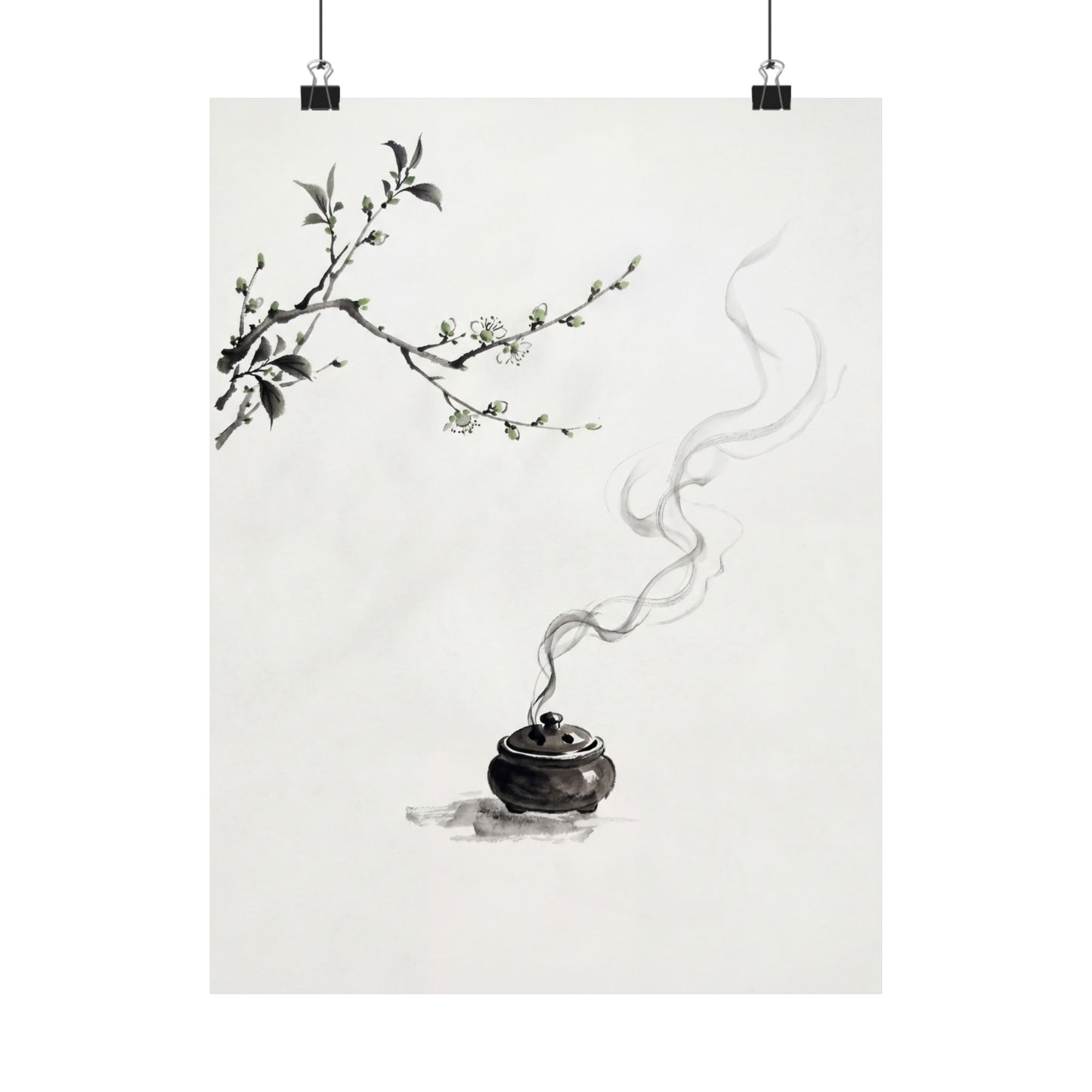 Ma Incense Smoke Wall Art Print - Zen Sumi E